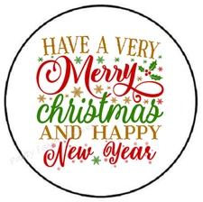 HAVE A MERRY CHRISTMAS AND HAPPY NEW ENVELOPE SEALS LABELS STICKERS PARTY FAVORS