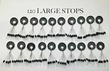 120 LRG BOBBER STOPPERS ( BLACK 120PCS  20 RINGS)  NEW stops ice fishing