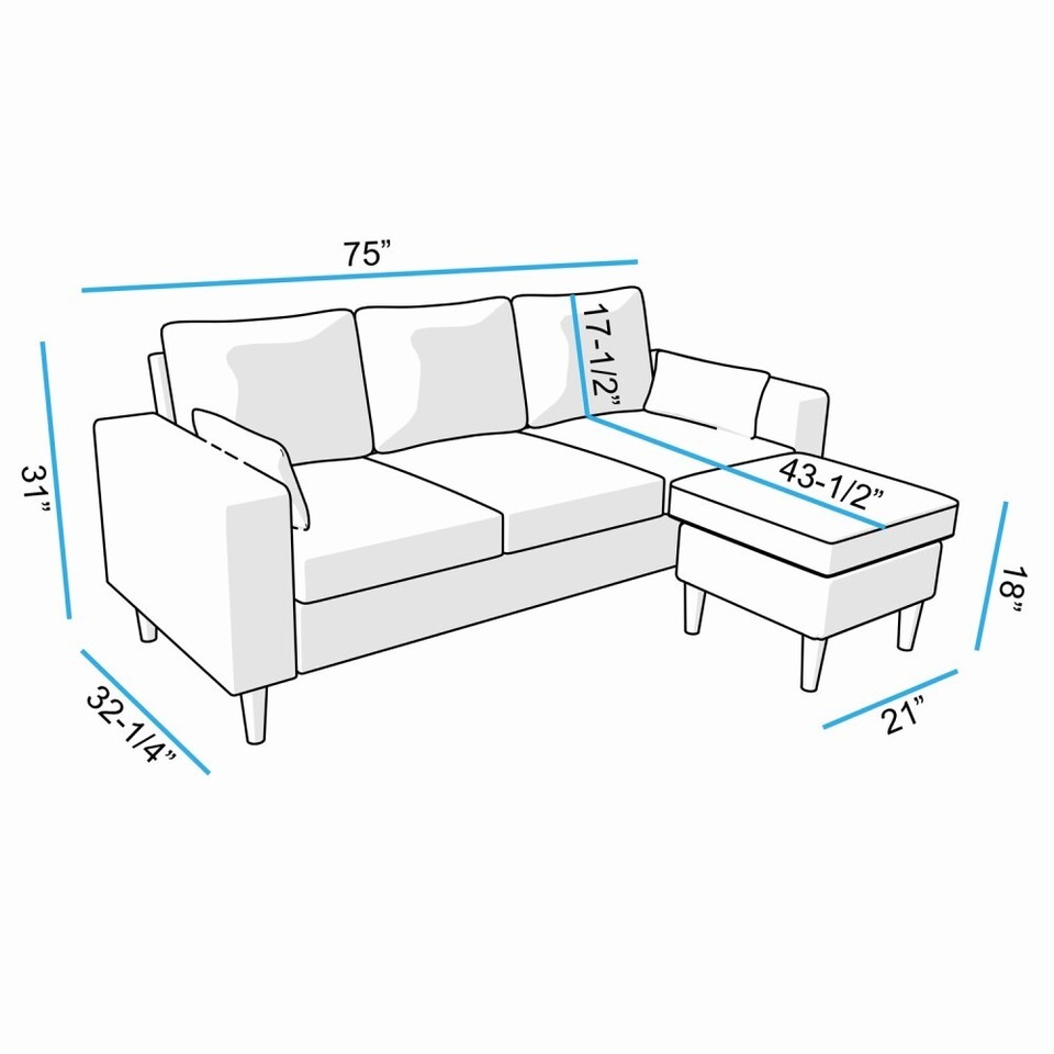 L Shaped Couch Reversible Sectional Fabric Sofa Set Convertible Sofa