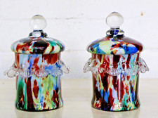 Franz Welz Paar Spritzglas Böhmische Glas Deckeltöpfe Antik um 1890’er