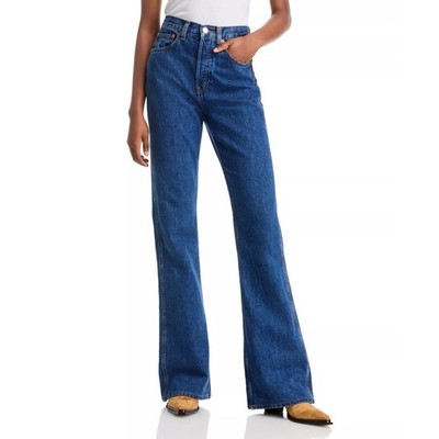 RE/DONE Women Faded Rider Dark Blue The Riding High Rise Bootcut Jeans Size 28