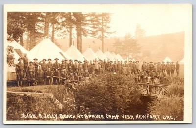Jolly Bunch of Workers Spruce Camp Newport Oregon OR c1917 Real Photo RPPC