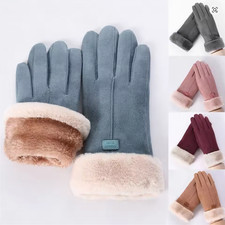 Women's Winter Suede Gloves, Warm Windproof Full-Finger Touchscreen Gloves