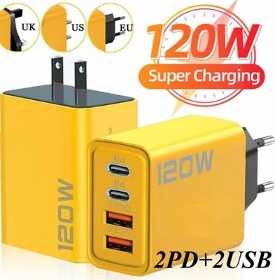 Adaptateur UNIVERSEL Ultra Rapide Secteur 2USB‑2C 120 W - Jaune - Photo 1/4