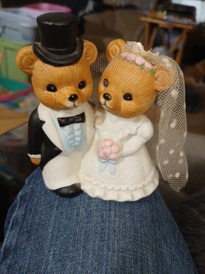 Homco Figurine Porcelain Teddy Bear. Bride Groom Cake Topper- #1424 EUC