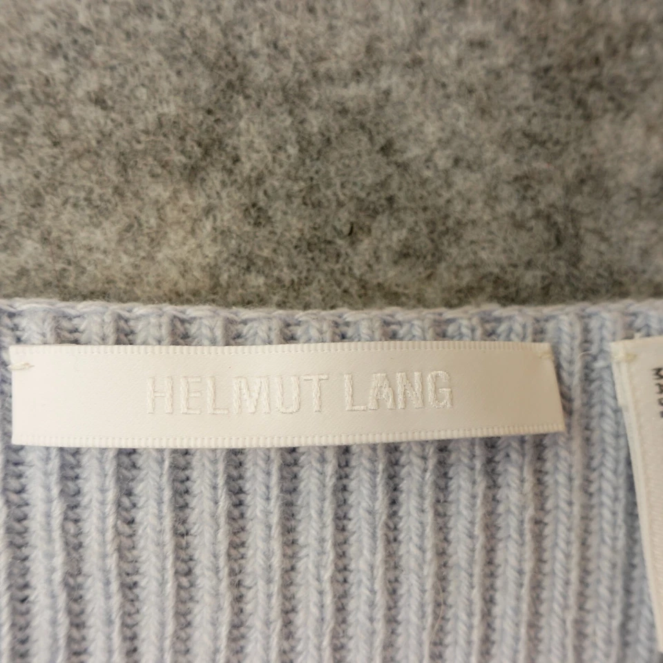 HELMUT LANG Ribbed Cold Shoulder Sweater Womens S Ice Blue Luxury Soft Girl Y2K - Image 3 of 4