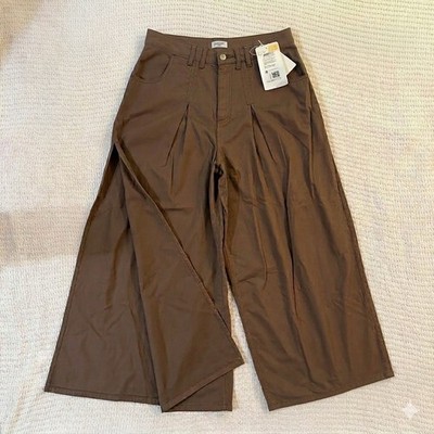 Gloria Women's Jeans L NWT Wide Leg Pleated Denim Pants Brown Side Cuts 48/170 L