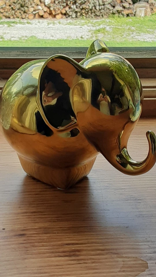 ELEPHANT Gold MCM Abstract Style Ceramic for Bookcase, Shelf, Desk - Image 3 of 4