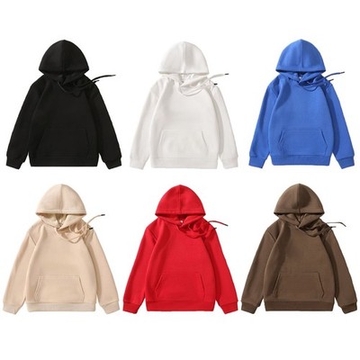 Kids Girls Pullover Drawstring Hooded Sweatshirts Solid Color Hoodie School Top