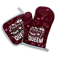zcyhtqp, Baking Queen, Funny Silicone Non-Slip Oven Mitts and Pot Holders Set...