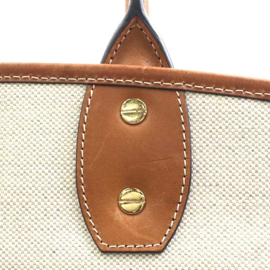 Salvatore Ferragamo Gancini Canvas Leather Handbag Ivory Brown Auth image 8