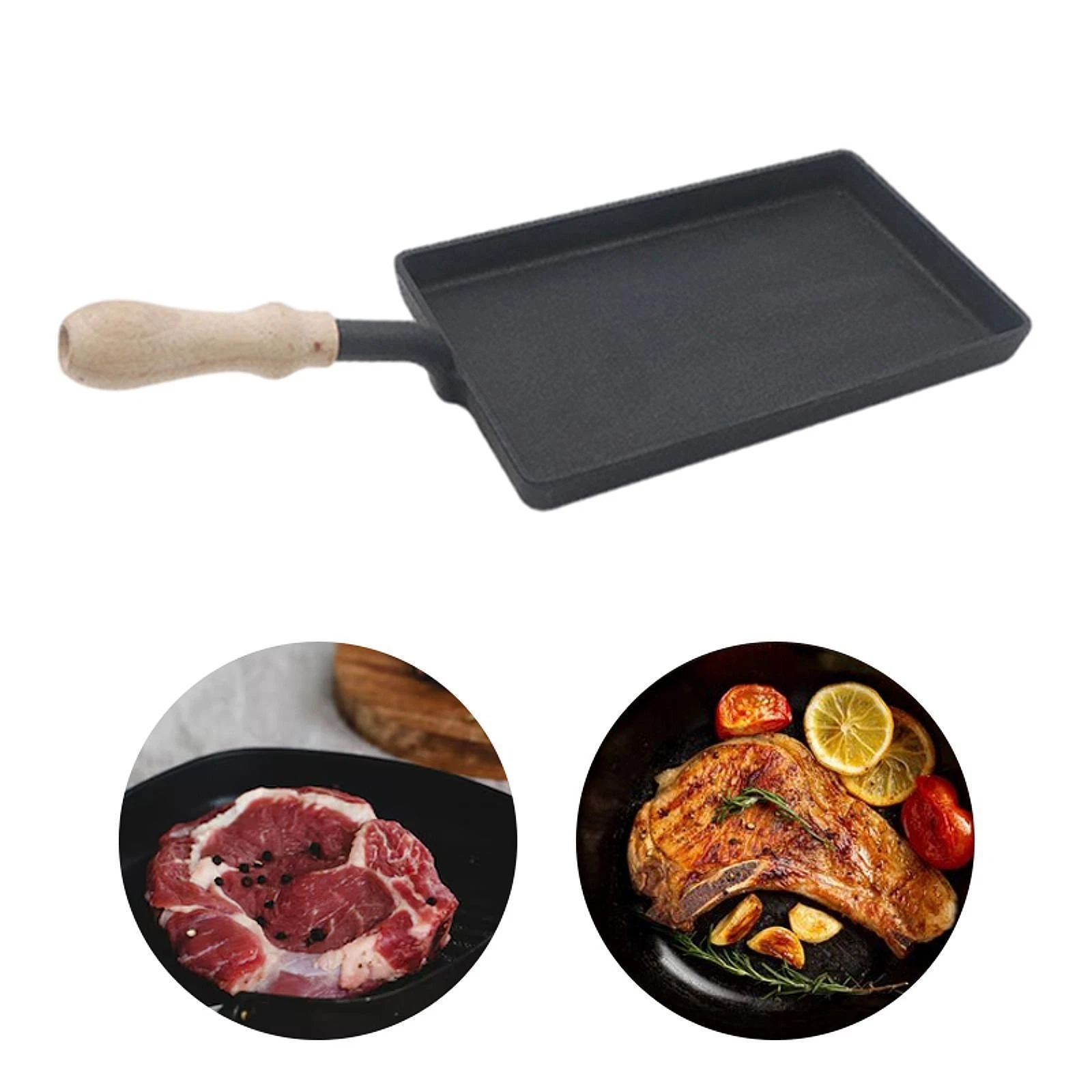 Cast Iron Griddle Nonstick Grilling Pan Kitchen Cookware Portable Egg Frying Pan
