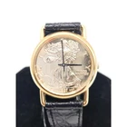 Vintage 1987 Walking Liberty Coin Dial Watch Gold Tone Black Leather ELC891