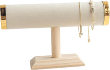 Jewelry Display T-Bar Stand 9 Inch Beige Textured Velvet Bracelet Holder with
