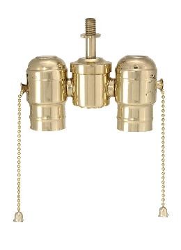 B&P Lamp 2-Light Solid Brass Cluster Body with Pull Chain Sockets
