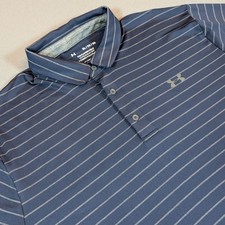 Under Armour Mens Playoff Polo Shirt Striped Golf Loose HeatGear Blue Size XL