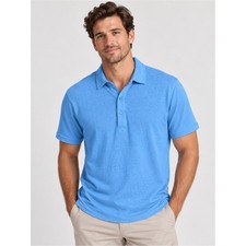 Orlebar Brown Mens Size L Tailored Fit Sky Blue Linen Knit Sebastian Polo Shirt