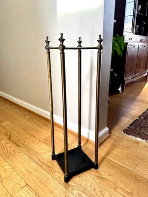 Antique English Brass Umbrella Stand With Iron Base | Victorian Umbrella Stand - Image 1 of 4