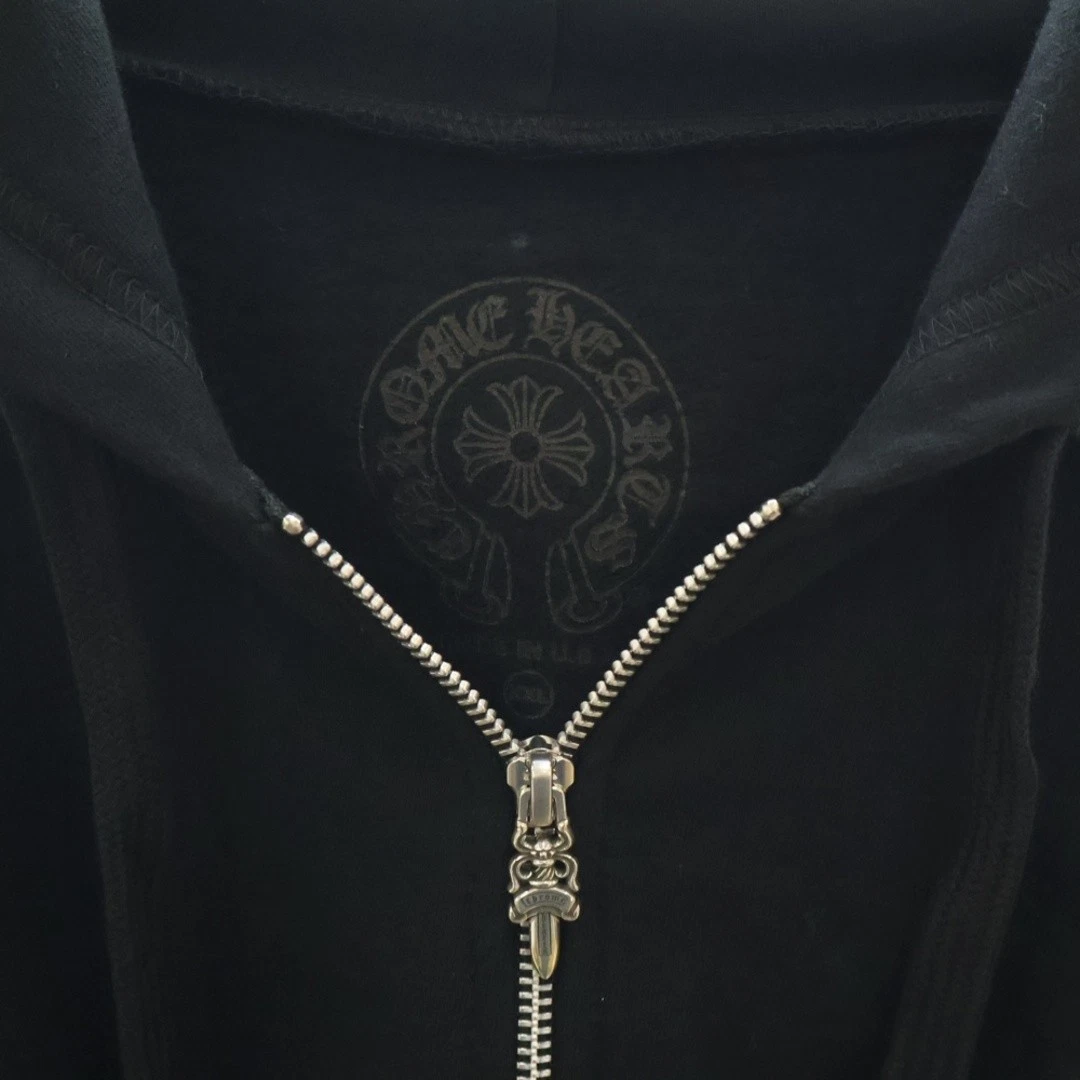 Felpa con cappuccio Chrome Hearts SWTSHRT HD zip Osaka posteriore ferro di cavallo pugnale nera usata 61cfa