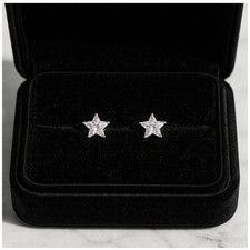 14K Solid White Gold Star CZ Basket Set Screw Back Stud Earrings Secure Gift