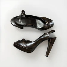 Stuart Weitzman Women's Leather Bronze Open Toe Slingback Heels Size 10M