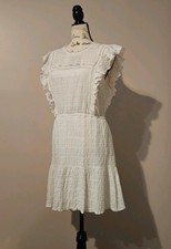 Just Fab Dress XL White Laced Embroidered Sleeveless Midi Lined Ruffle Cotton
