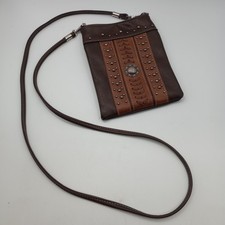 Western Style Cross Body Bag Faux Leather Brown Bling Accents READ  SEE PHOTOS