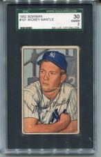 1952 Bowman Mickey Mantle Card SGC 30 Graded Baseball #101 Centered