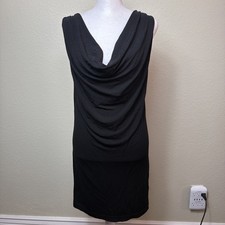 Haute Hippie Dress Womens S Black Rayon Cowl Neck Sleeveless Draped Mini LBD