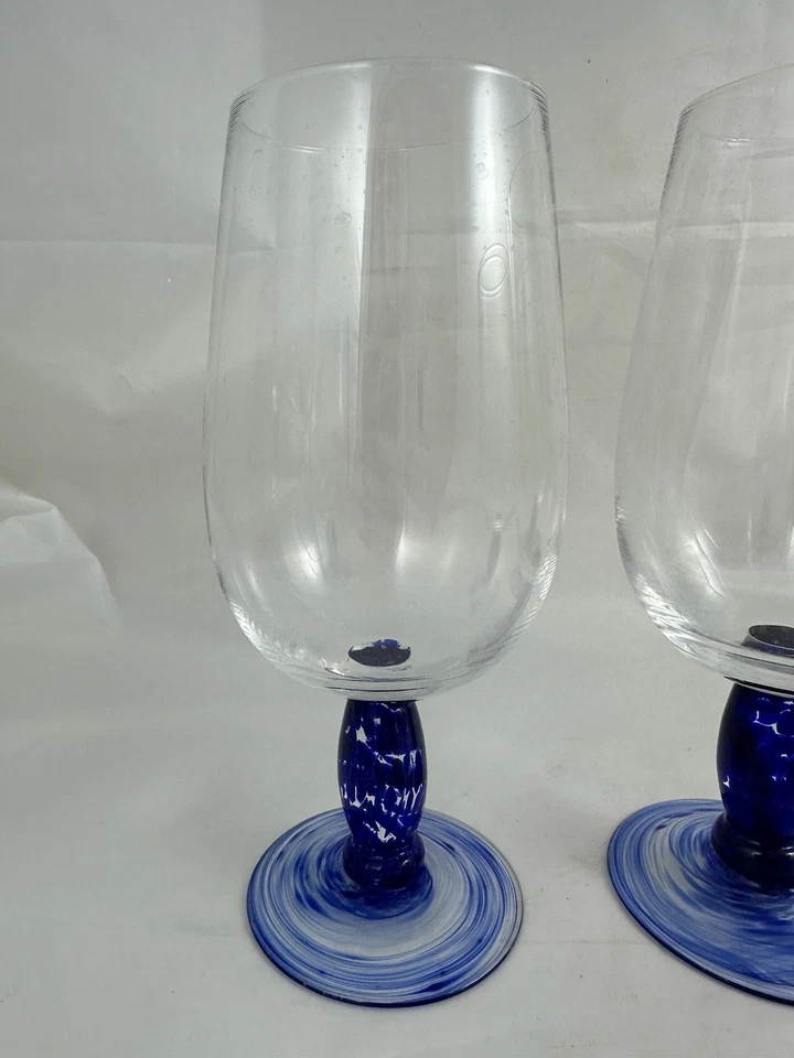 Denby Cobalt Blue Stem Swirl Dot Water Goblets 22 oz Iced Tea Glasses Set Of 5 - Image 2 of 4