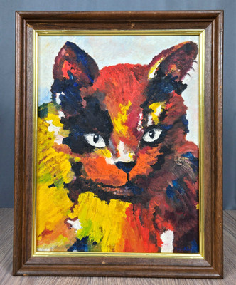 Impressionistic Cat oil painting on canvas, signed Cathy Franklin, 1964 9'' x 12''