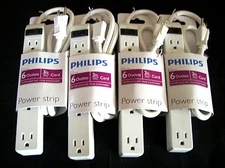 4 PHILIPS POWER STRIPS 15 AMP 6 OUTLET 3 FOOT CORD FOR CHRISTMAS LIGHTS
