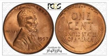 1957 1C RD Lincoln Wheat One Cent  PCGS MS66RD  36483384