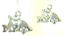 New Small "I Love my Dog" w/ Puppy Silver-tone Drop Dangle Earrings 1-1/3" Long