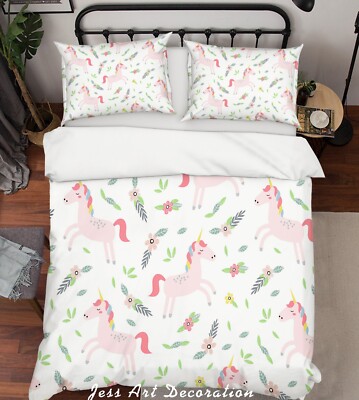 3D Unicorn Flower Cartoon Pattern Quilt Cover Set Bedding Sets Pillowcases Queen