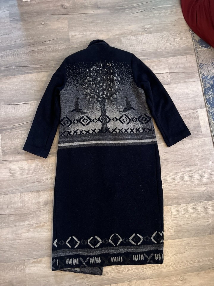 Wooded River Long Blanket Duster Jacket Coat Womens Vintage Button Up W