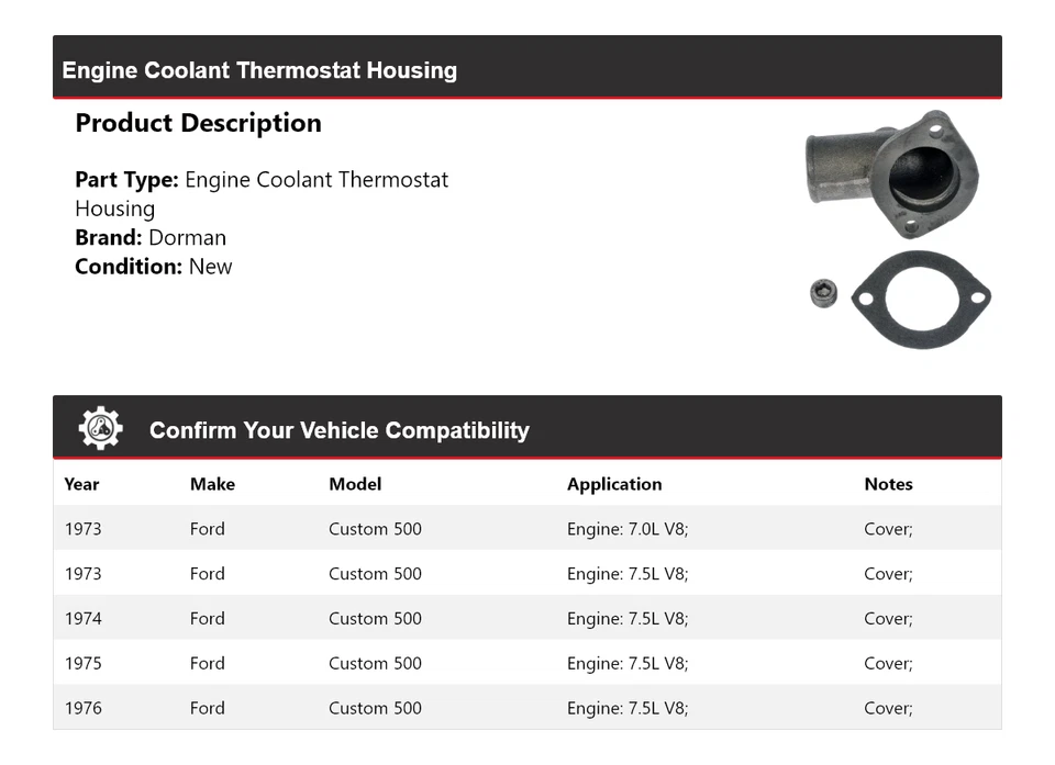 Carcasa termostato refrigerante motor Ford Custom 500 Dorman 1973-1976 1974 1975 Foto 2 de 4