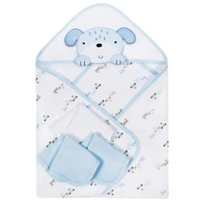 Wonder Nation Baby Boys 4 Piece Bath Set Hooded Towel, Washcloths Puppies CUTE