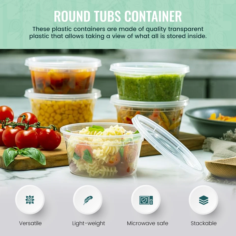 100 x 16oz Round Clear Plastic Microwave Freezing Takeaway Containers + Lids - Image 3 of 4