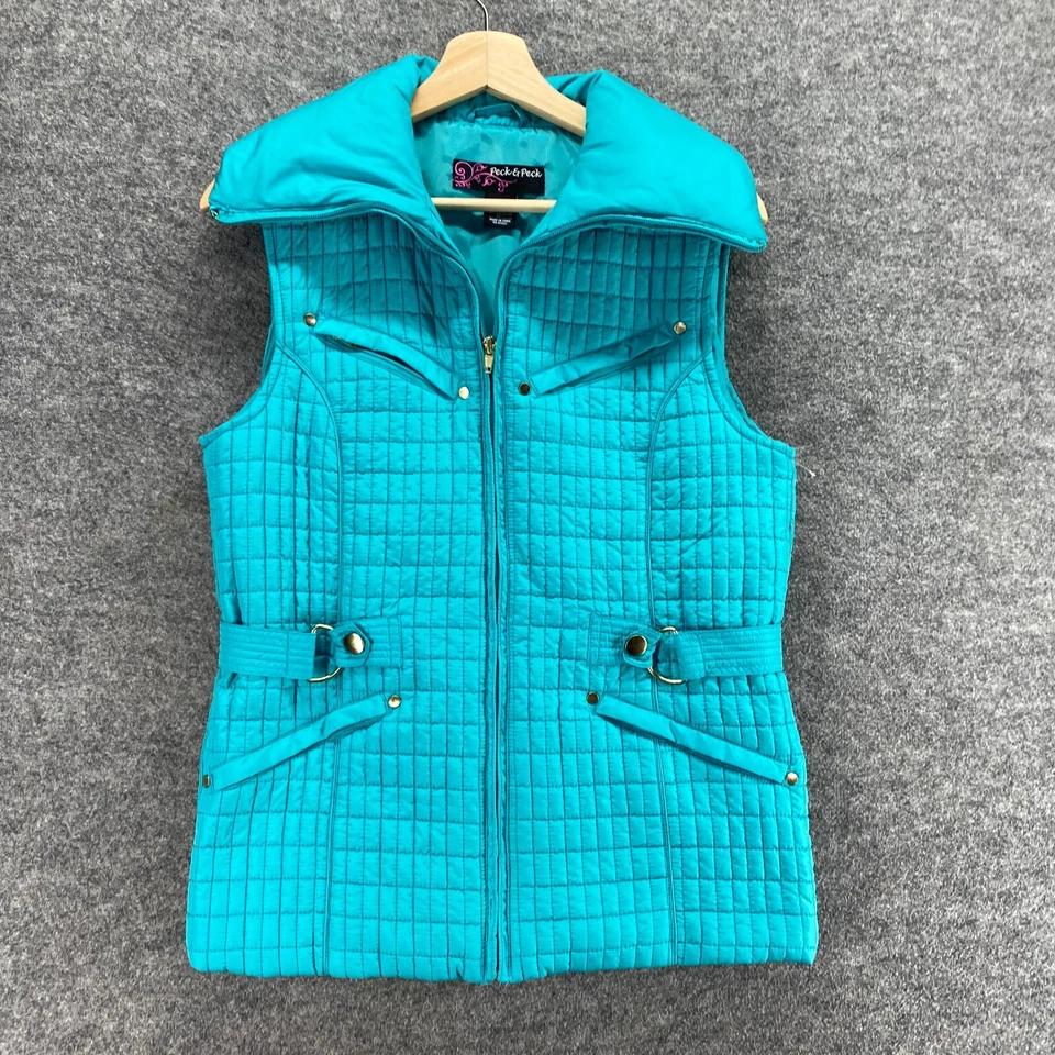Peck & Peck Quilted Vest Women S Small Blue Collared Full Zip Lined Sleeveless - Image 4 of 4
