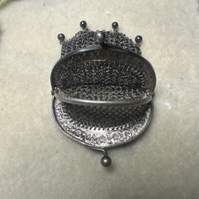 Silver Mesh 1900  s Chatelaine Layered Purse Stamped