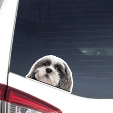 Black White Shih Tzu Car Sticker / Peeking Dog Head Vinyl Decal bumper Window