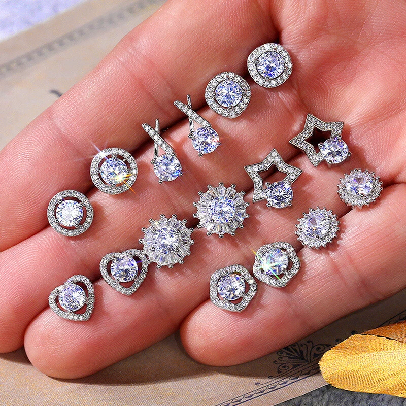 Silver stud earrings set outlet
