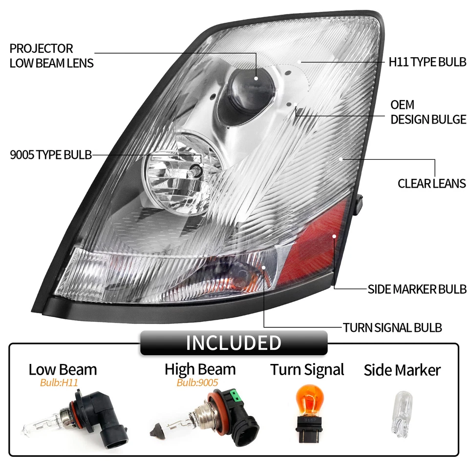 For Volvo VNL 2004-2017 Semi Truck Chrome Projector Halogen Headlight Set Pair Foto 2 de 4