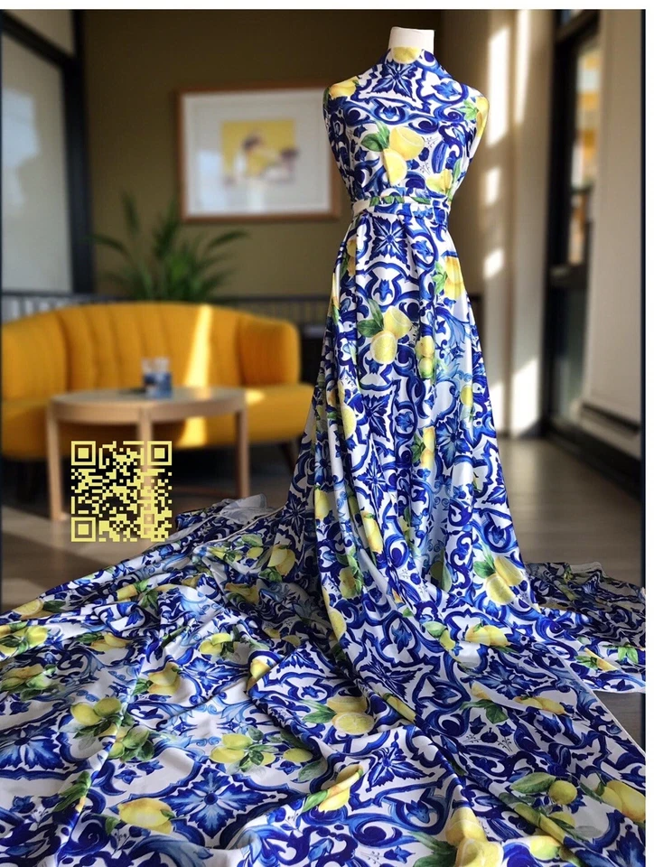 Hochwertige Majolika-Print Seide Satin Stoff Meterware von Mariotti Italien - Bild 4 von 4