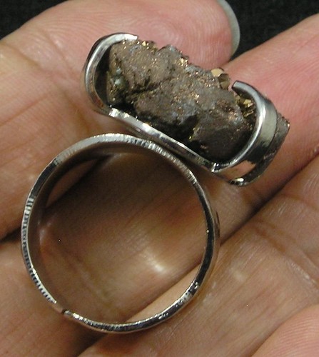 Root Beer Brown Coated Druzy Agate Nuggety Large Finger Ring Adjustable Size 8+ - Picture 4 of 5