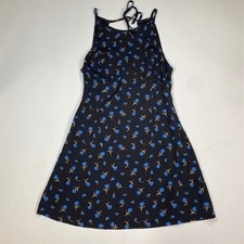Urban Outfitters Black Blue Floral Halter Open Back Mini Dress Size 6 US 10 UK