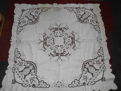 VINTAGE MADEIRA AUSGESCHNITTENE QUADRATISCHE TISCHDECKE ~ ANANAS BIRNEN DEKORATION 49''