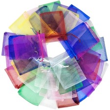 40 Pcs Small Gift Bags, Mix Color Organza Bags 3x4 Inches, Mesh Drawstring Ba...
