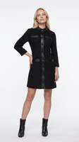 Maje Kleid Schwarz Tweed Samt Vinyl Kurz Gr. 36 FR Damen MFPRO02619